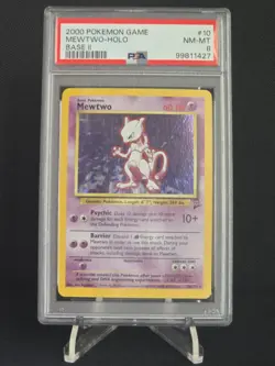 Pokemon 2000 Base Set 2 Mewtwo Holo Rare 10/130 PSA 8 Vintage WotC - Image 1