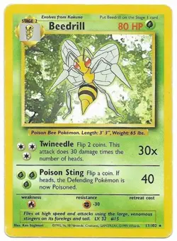 Beedrill 17/102 Rare Base Set Unlimited Pokemon Moderately Played - Image 1