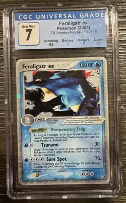 Pokemon 2005 Feraligatr EX 103/115 Unseen Forces Holo CGC 7 *SWIRL* - Image 1
