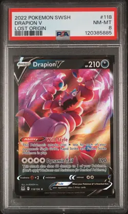 2022 POKEMON SWORD & SHIELD LOST ORIGIN #118 DRAPION V PSA 8 - Image 1