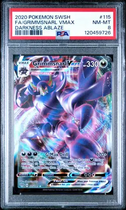 2020 POKEMON SWORD & SHIELD DARKNESS ABLAZE #115 FULL ART/GRIMMSNARL VMAX PSA 8 - Image 1
