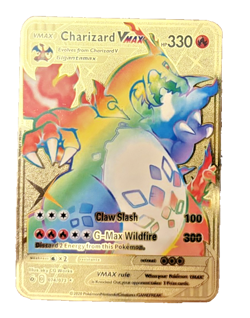 Golden Metal Rainbow Rare Charizard Vmax Fan Art Pokemon Card - Image 1