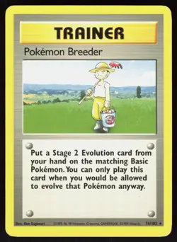 Pokemon Breeder 76/102 Rare Base Set Unlimited Pokemon 01-10-28 - Image 1