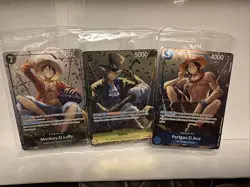One Piece CCG Tin Promos Portgas D. Ace Sabo Monkey D. Luffy Holo Cards Sealed - Image 1