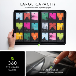 9 Pocket Trading Card Zip Binder, 360 Cards, Premium Exo-Tec Album Material, 20 - Image 3