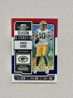 2023 Contenders Optic Jordan Love Season Ticket Red White Blue Mojo #19 /13 - Image 1