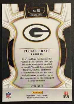 2025 Panini Select - Concourse Tucker Kraft #68 Green & Yellow Shock Prizm SP NM - Image 2