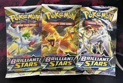 Pokemon TCG Brilliant Stars Booster Pack Lot of 3 Sealed SWSH09 - Image 1