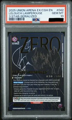 PSA 10 Union Arena Code Geass Lelouch Lamperouge Parallel 3 Star Serial 30/100 - Image 1