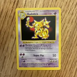 1999 Mint WOTC 32/102 Shadowless Kadabra Uncommon Pokemon Card - Image 1