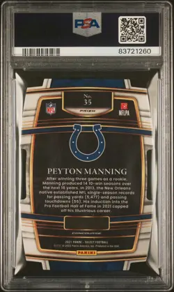 2021 Panini Select Peyton Manning #35 Die Cut Black Gold Prizm PSA 8 - Image 2