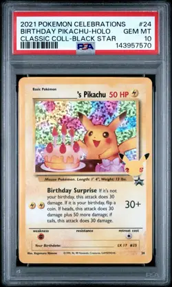 2021 Pokemon Birthday Pikachu Celebrations 24/25 PSA 10 - Image 1