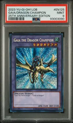 PSA 9 - Yu-Gi-Oh Card 25th Ann -LOB-EN125 GAIA THE DRAGON CHAMPION (secret) MINT - Image 1
