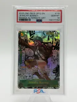 2025 One Piece Jewelry Bonney OP12 EN Manga Alternate Art PSA 10 GEM MINT - Image 1