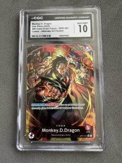 CGC 10 Gem Mint Monkey D. Dragon OP07-001 Leader Alt. Art Parallel One Piece TCG - Image 1