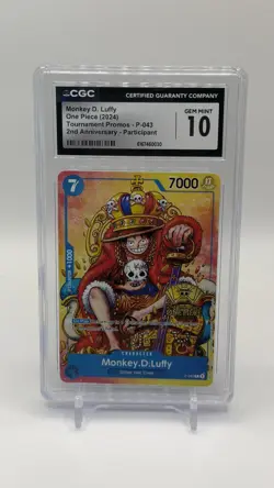 CGC 10 Monkey D. Luffy P-043 2nd Anniversary Tournament Promo One Piece - Image 1