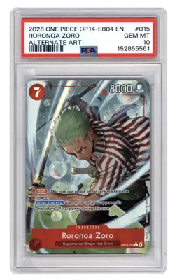 One Piece Roronoa Zoro OP14-015 Alt Art Foil Rare EN PSA 10 Azure Sea’s 7 - Image 1