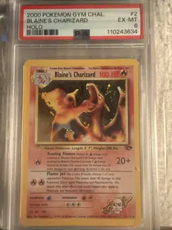 Pokemon TCG Blaine's Charizard Gym Challenge Holo Card 2/132 Unlimited Rare PSA6 - Image 1