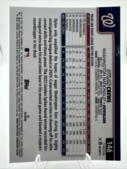 2025 Topps Chrome Dylan Crews RC X-Fractor Refractor #146 Nationals Rookie - Image 2