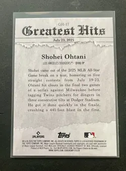 2026 Topps Series 1 - 2025 Greatest Hits Shohei Ohtani #GH-17 - Image 2