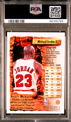 1993 FINEST #1 MICHAEL JORDAN PSA 8 Chicago Bulls - Image 2