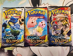 Pokemon TCG Sun & Moon Cosmic Eclipse Booster Pack Lot (3) English 10 Cards - Image 1