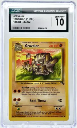 Graveler (37/62) CGC 10 Gem Mint (1999) Pokemon Uncommon Fossil Set - Image 1