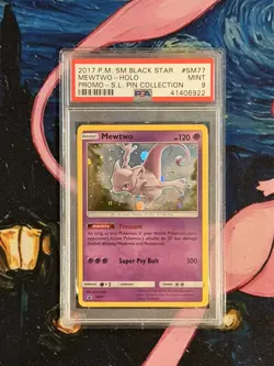 Pokemon Mewtwo Holo Black Star Promo #SM77 Pin Collection 2017 PSA 9 - Image 1
