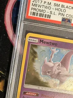 Pokemon Mewtwo Holo Black Star Promo #SM77 Pin Collection 2017 PSA 9 - Image 5