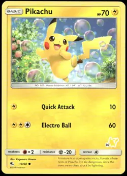 Pikachu 19/68 Common Hidden Fates Pokemon Lightly Played - Image 1