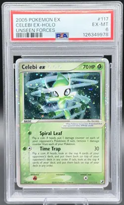 PSA 6 Celebi Ex Holo Secret Rare #117 Unseen Forces 2005 *SWIRL* English Pokemon - Image 1