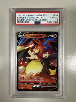 2021 POKEMON SWSH BLACK STAR PROMO CELEBRATIONS COLL LANCE'S CHARIZARD V PSA 10 - Image 1