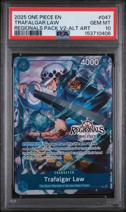 One Piece Textured Chase Trafalgar Law Regionals Pk. V2 Alt Art OP07-047 PSA 10 - Image 1