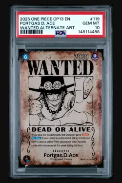 One Piece OP-13 Portgas D. Ace Wanted Poster English Error🔥Gem PSA 10🔥 - Image 1