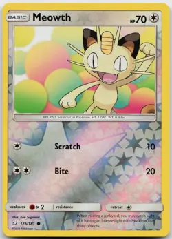 Meowth 125/181 Reverse Holo Pokemon Team Up - NM - Ken Sugimori - Image 1