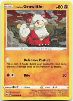 Hisuian Growlithe 070/189 Common Astral Radiance Pokemon Cosmo Holo NM - Image 1