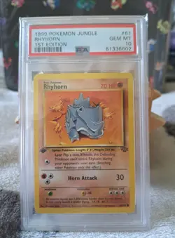 Pokemon Rhyhorn 1st Edition Jungle 61/64 PSA 10 Gem Mint 1999 Vintage WOTC - Image 1