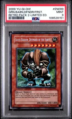 PSA 9 Yu-Gi-Oh! 2009 Green Baboon, Defender of the Forest RP02 Secret Rare [PSA] - Image 1