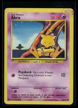 Pokemon TCG Abra Card 43/102 Base Set Common - Vintage 1993 - Image 1