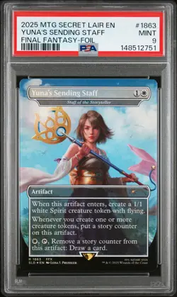 2025 MTG SECRET LAIR DROP FINAL FANTASY: WEAPONS-FOIL YUNA'S SENDING STAFF PSA 9 - Image 1