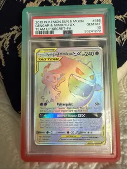 Pokemon PSA 10 Tag Team GX Full Art: Gengar Mimikyu + Reshiram Charizard - Image 1