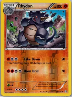 Rhydon 75/160 Uncommon Primal Clash Pokemon Reverse Holo Near Mint - Image 1