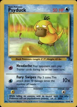 Psyduck Common Fossil 53/62 Water Unlimited Pokemon Card - Image 1