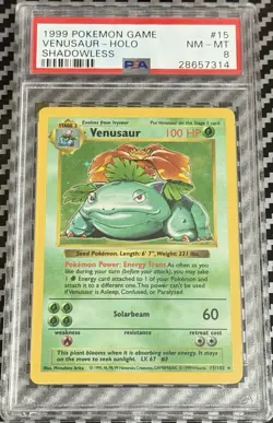 1999 Pokemon Game Shadowless # 15 Venusaur Holo PSA 8 Card NM-MINT Base Set - Image 1