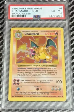 1999 Pokemon Game Shadowless #4 Charizard Holo PSA 6 Card EX-M Base Set FreeShip - Image 1