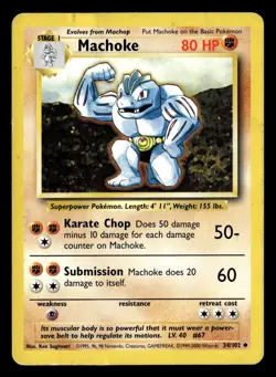 Machoke 34/102 Uncommon 4th Print UK Base Set Unlimited Pokemon Card - Image 2