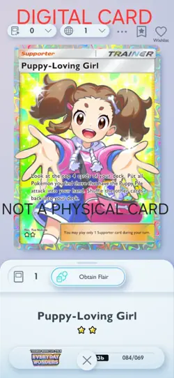 Puppy-loving Girl Pokemon Pocket Mobile Game Card Everyday Wonders Set ☆☆ Rare - Image 1