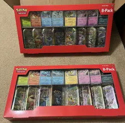 TWO Pokemon Prismatic Evolutions 8 Mini-Tins w/ Promo Cards - Costco Sets - NEW - Image 1