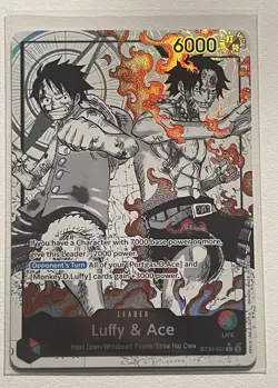 One Piece ST30-001 Alt Art Leader Luffy & Ace Trading Card - Image 1