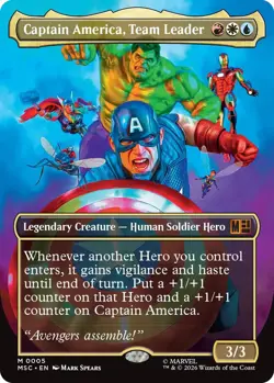 1x Captain America, Team Leader - Foil - Borderless MTG - Commander: Marvel Supe - Image 1